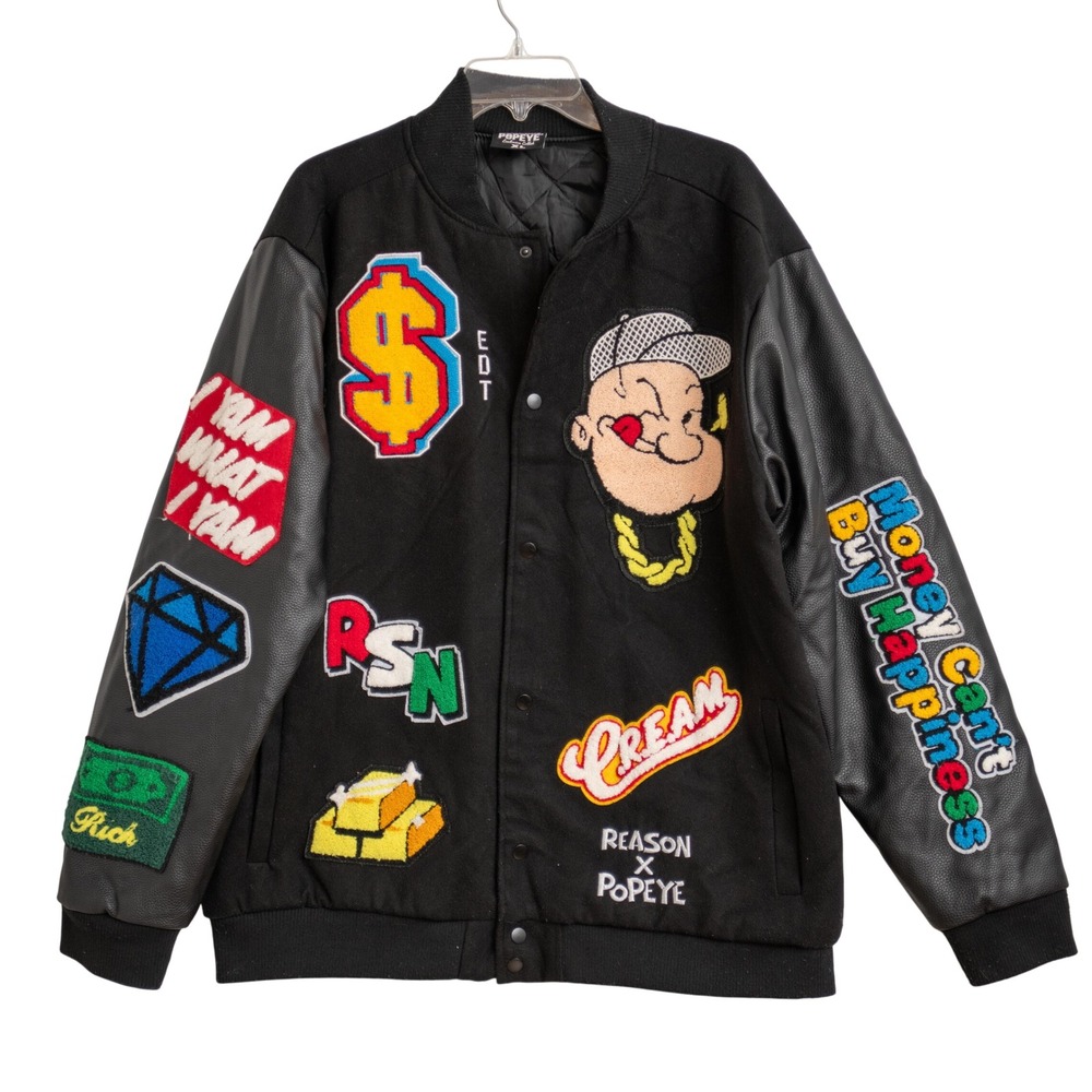 Reason Clothing x Popeye Varsity Bomber Jacket XL Maximalist Pop Culture Hip Hop